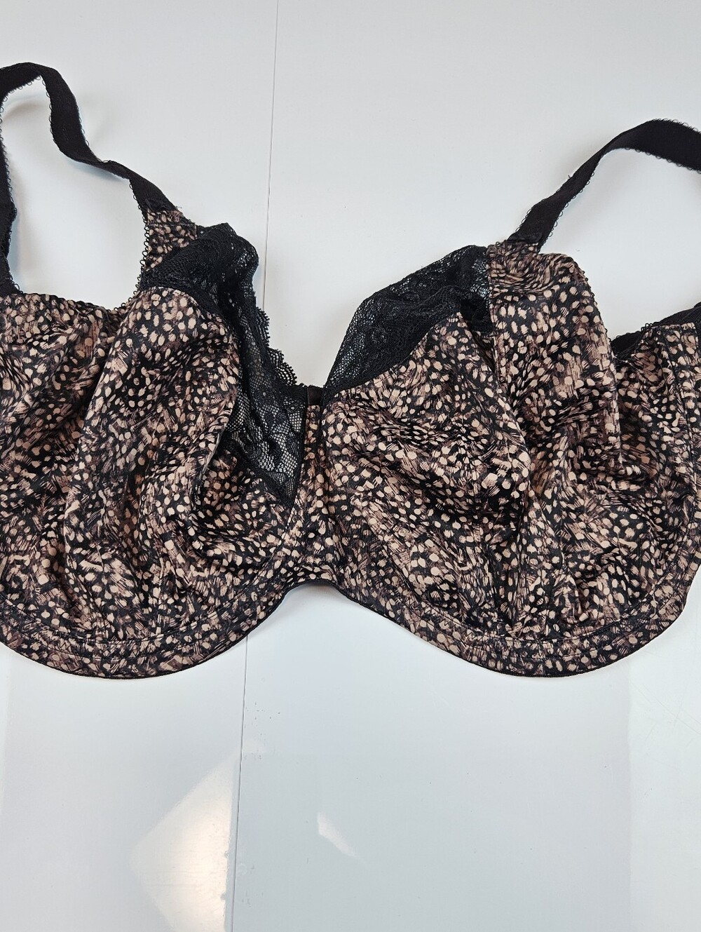 Elomi Morgan Black Nude Print Lace-Trim Underwire Bra NWT Size 32O